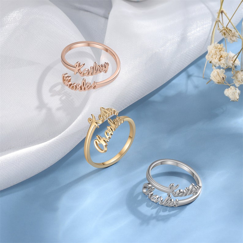 Double Name Ring, Two Name Ring, Adjustable Ring,