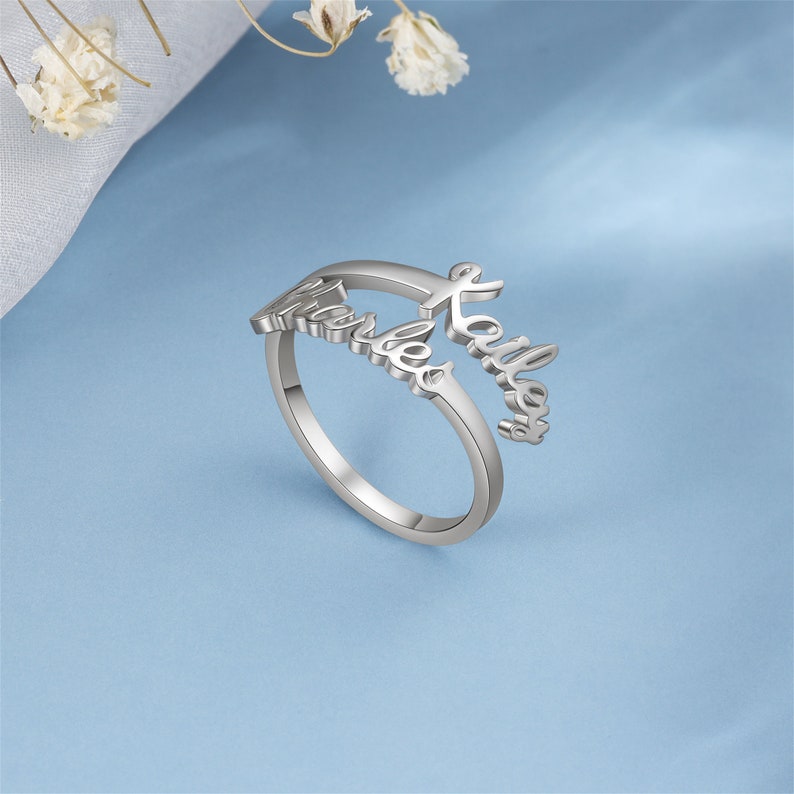 Double Name Ring, Two Name Ring, Adjustable Ring,
