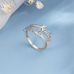 Double Name Ring, Two Name Ring, Adjustable Ring,
